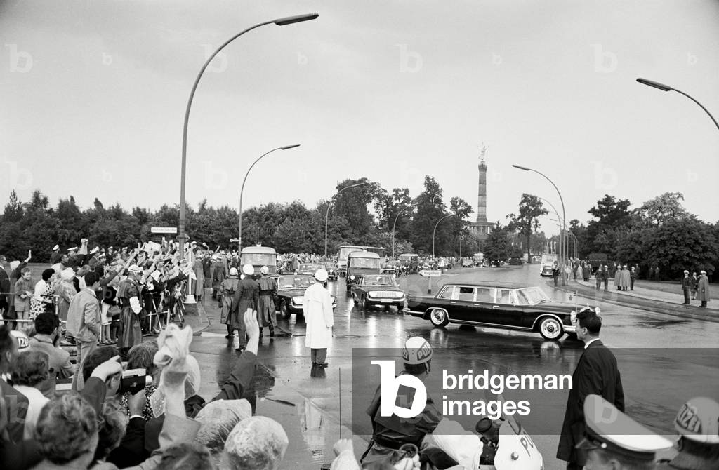 Police is escorting the Iranian visitors in Berlin, 1967 (b/w photo)
