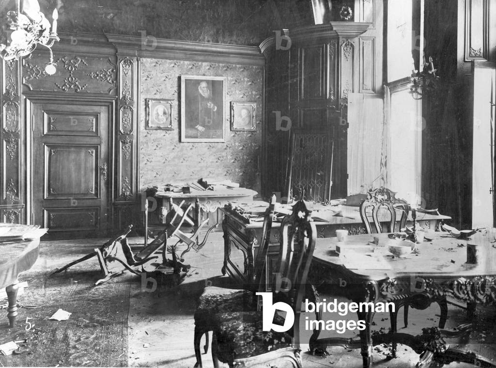 The devastated Aachen town hall after the expulsion of the separatists, 1923 (b/w photo)