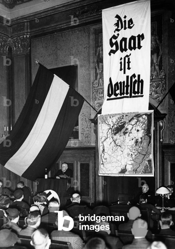 Hermann Roechling at a Saar rally, 1935 (b/w photo)