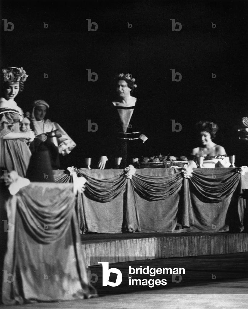 'Jedermann' staging at the Freilichtbuehne Augsburg (Open Air Theatre) (b/w photo)