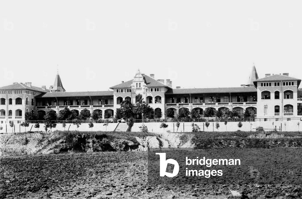 German barracks in Qingdao, 1909 (b/w photo)