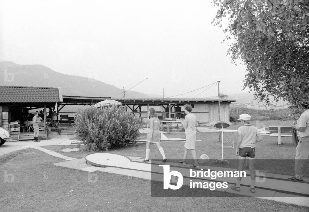 Miniature golf course in Bavaria, 1971 (b/w photo)