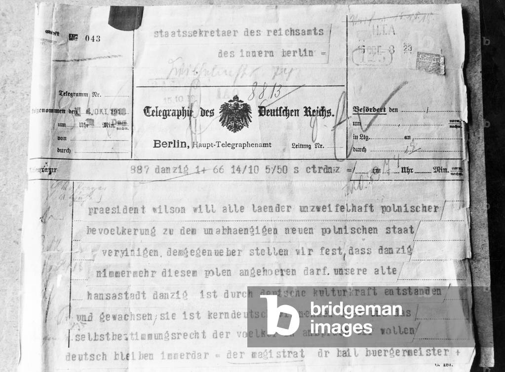 Telegram of the Municipality of Danzig, 1918