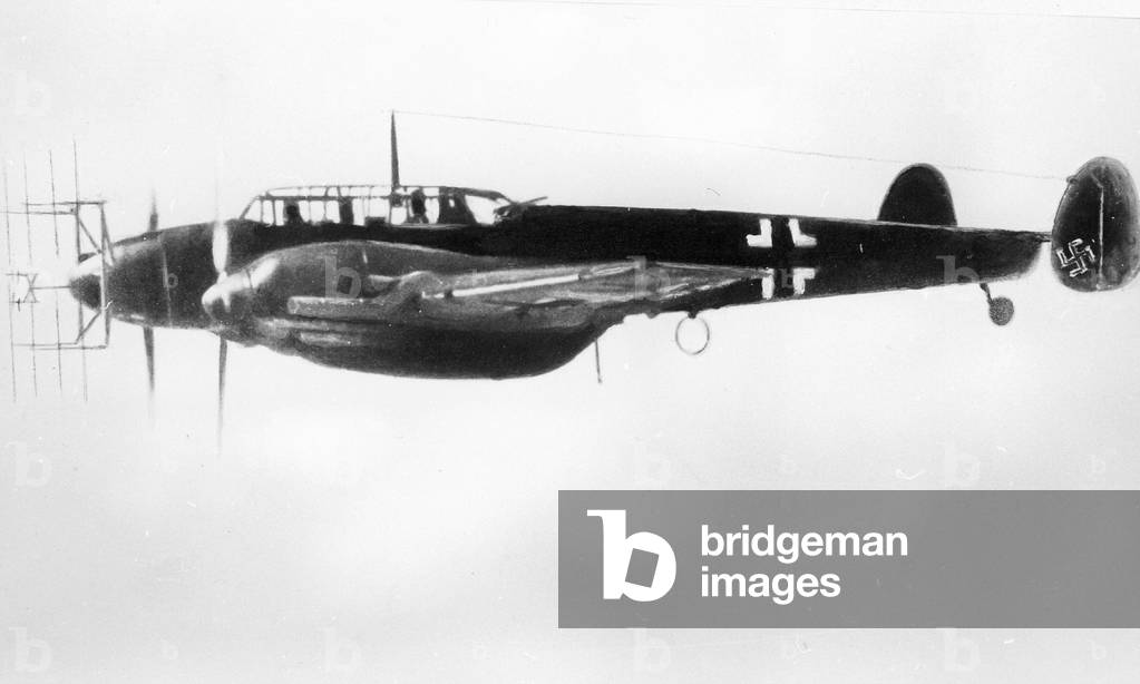 Messerschmitt Me 110 with Lichtenstein radar, 1944 (b/w photo)