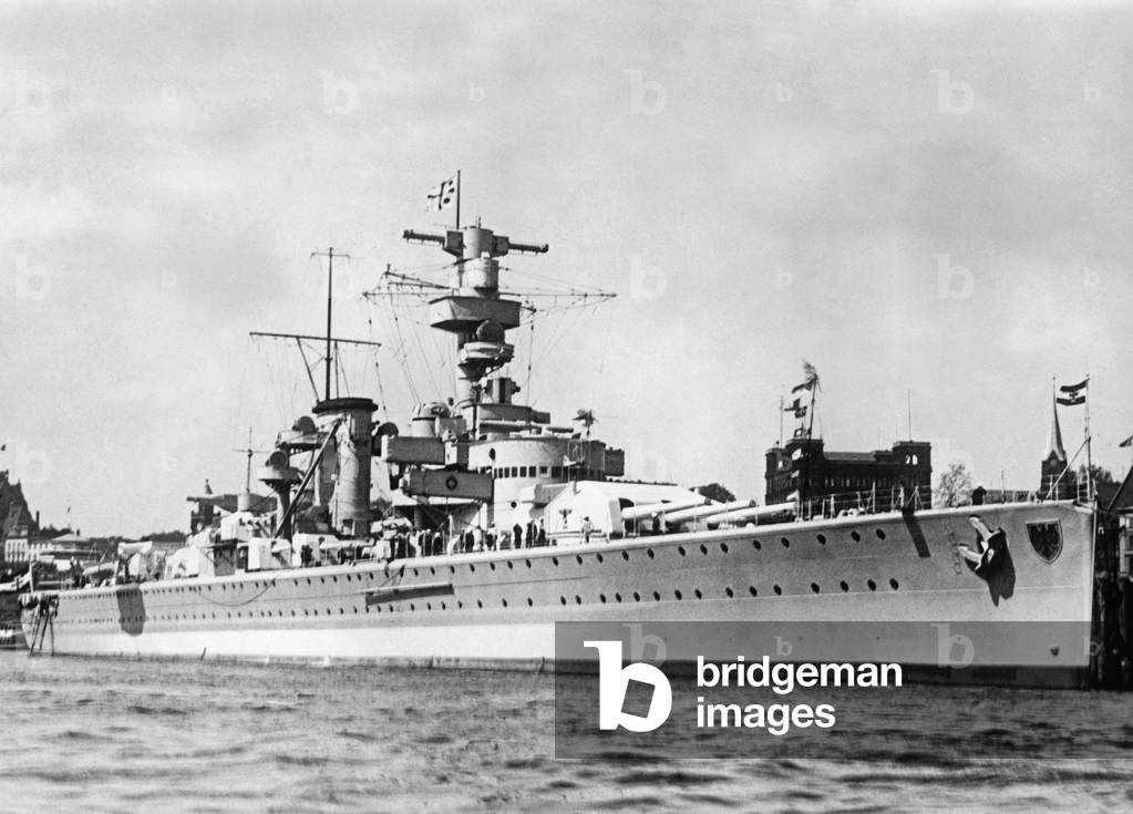 The armored ship Deutschland in the port of Kiel before 1935