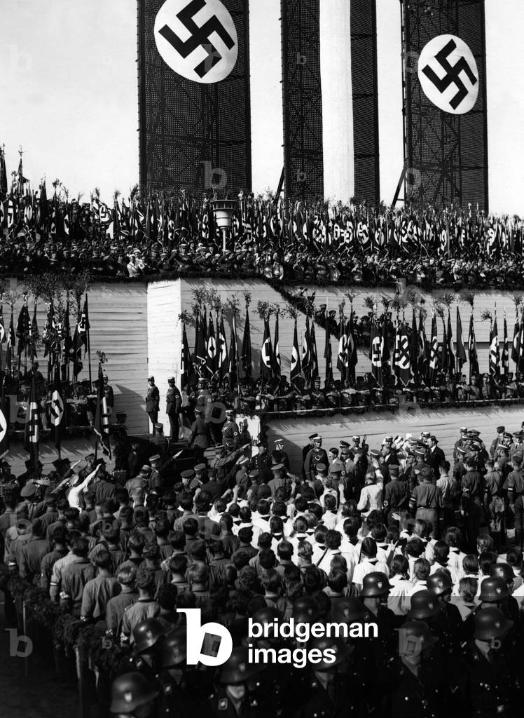 Adolf Hitler on the first of May on the Tempelhof Field, 1934 (b/w photo)