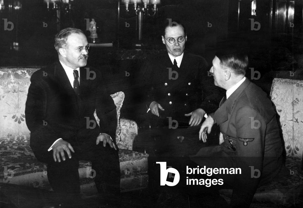 Vyacheslav Molotov with Adolf Hitler, 1940 (b/w photo)