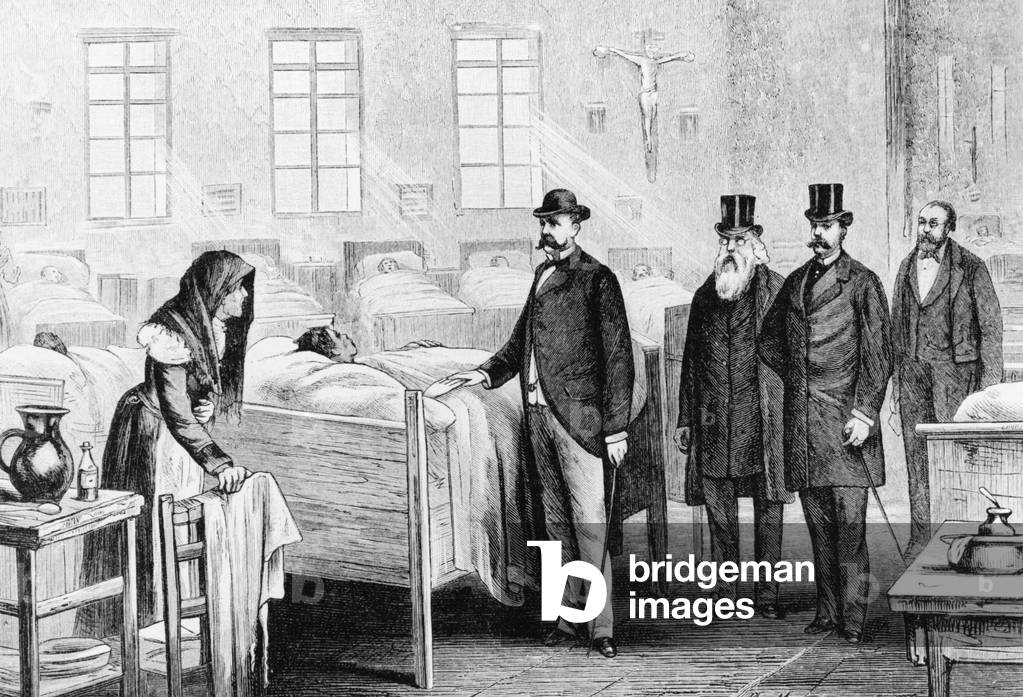 Visit of Umberto I of Italy in a hospital, 1885 (engraving)