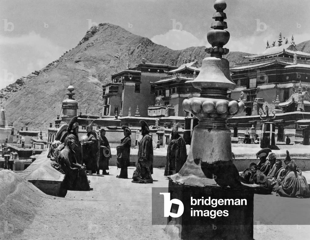 Lama monks in Tibet, 1938 (b/w photo)