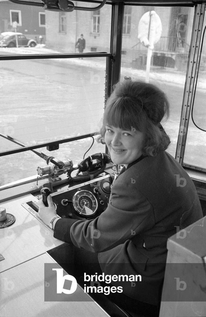 Tram drivers in Munich, 1964 (b/w photo)