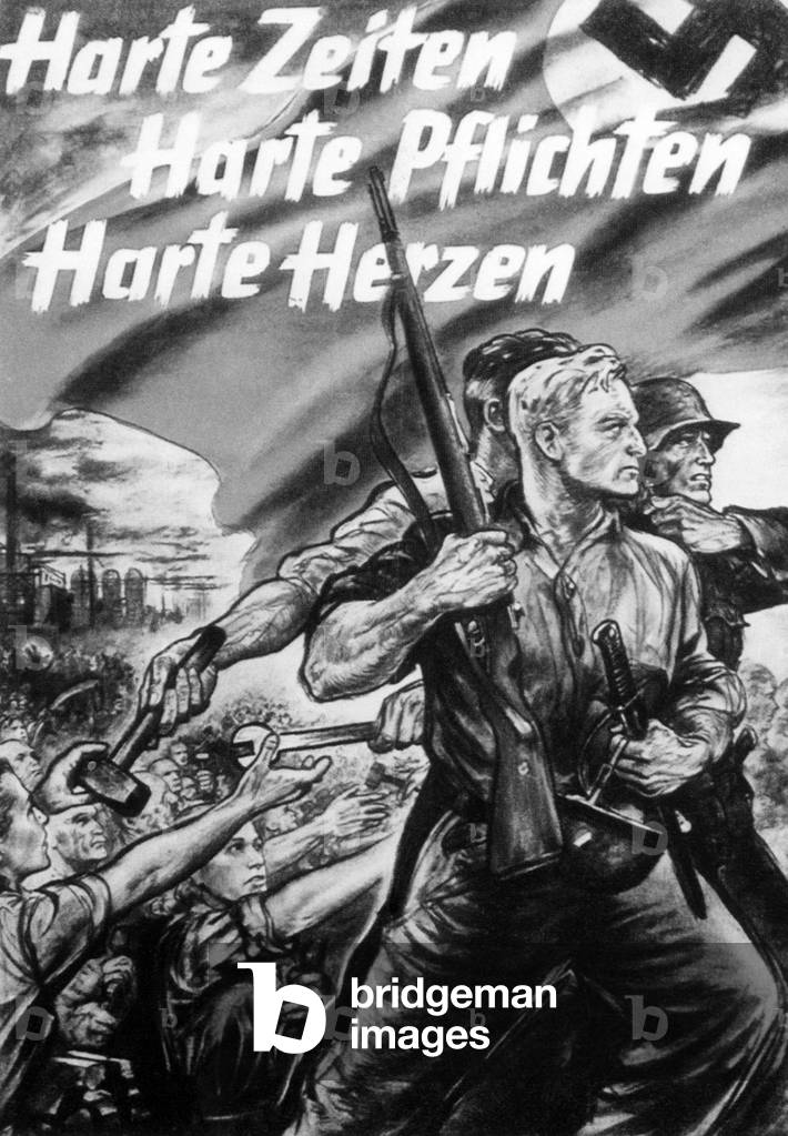 Propaganda poster for the total war, 1943 (b/w photo)