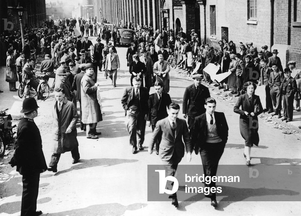 Strike in a British armaments factory, 1939 (b/w photo)