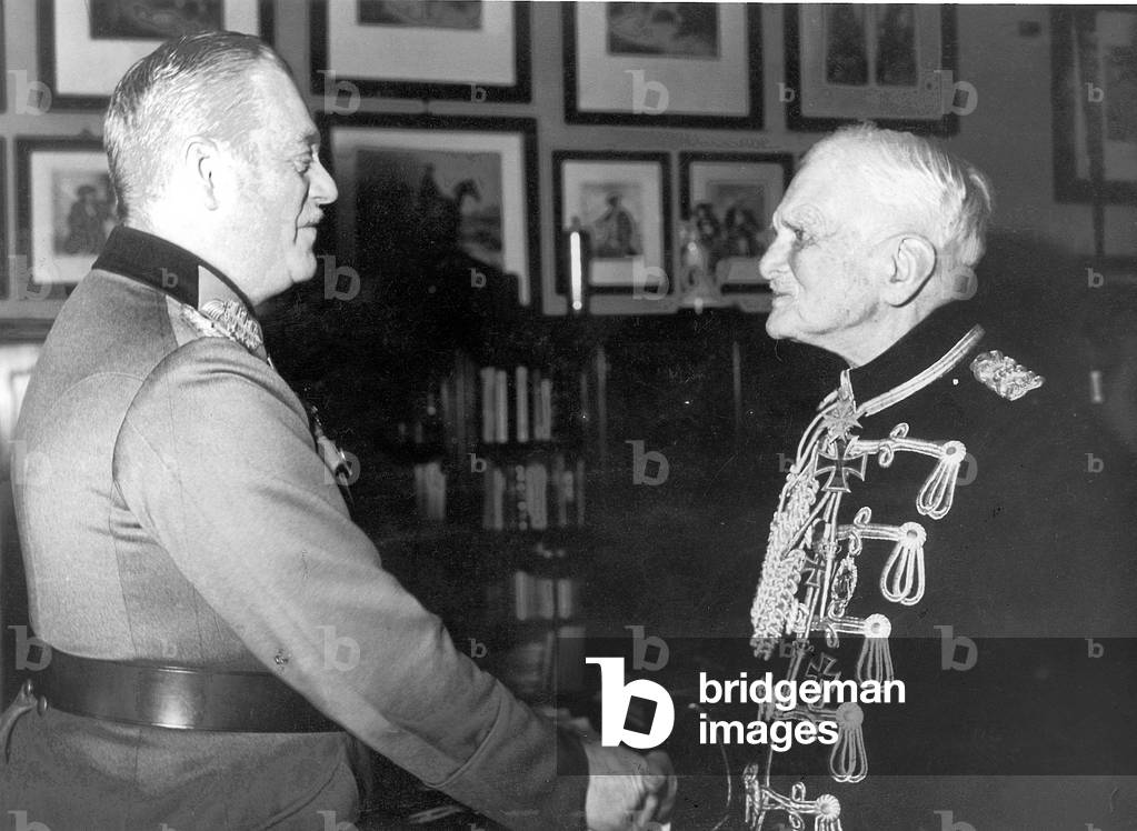 Wilhelm Keitel congratulates August von Mackensen, 1944 (b/w photo)