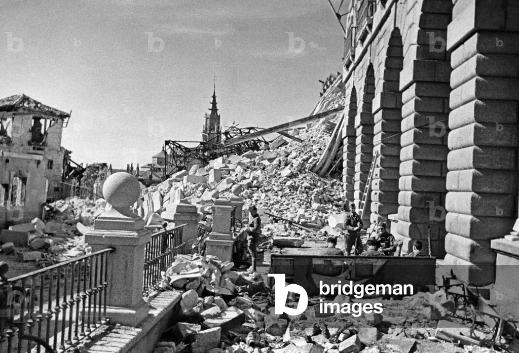 Southern front of the destroyed Alcazar of Toledo, 1936