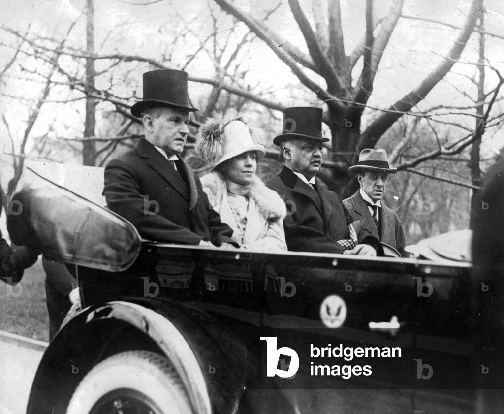 Calvin Coolidge with his wife, Grace Coolidge and consultant Curtis, 1925 (b/w photo)