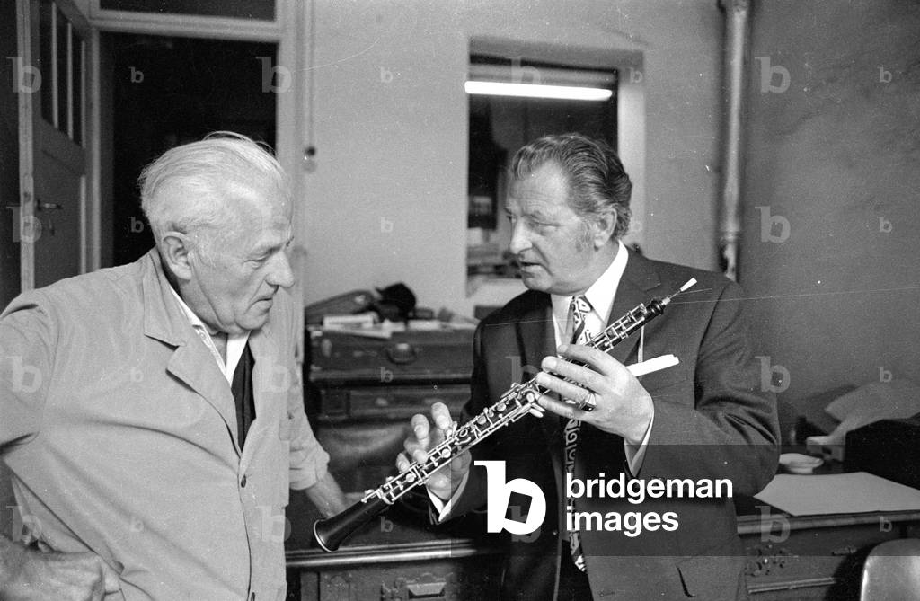 Musician with oboe, 1971 (b/w photo)