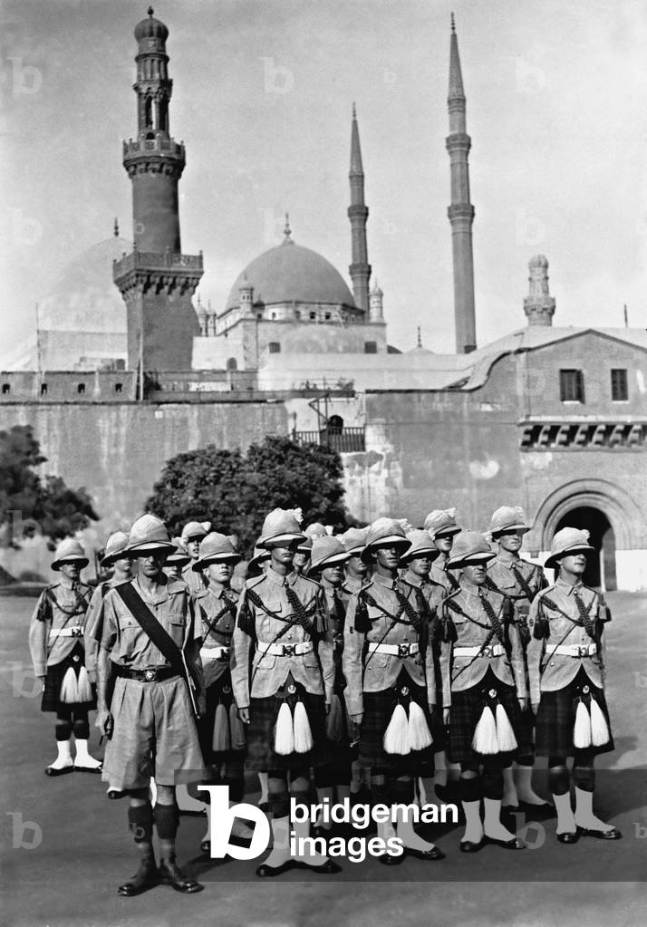 Scottish Guard in Cairo (b/w photo)