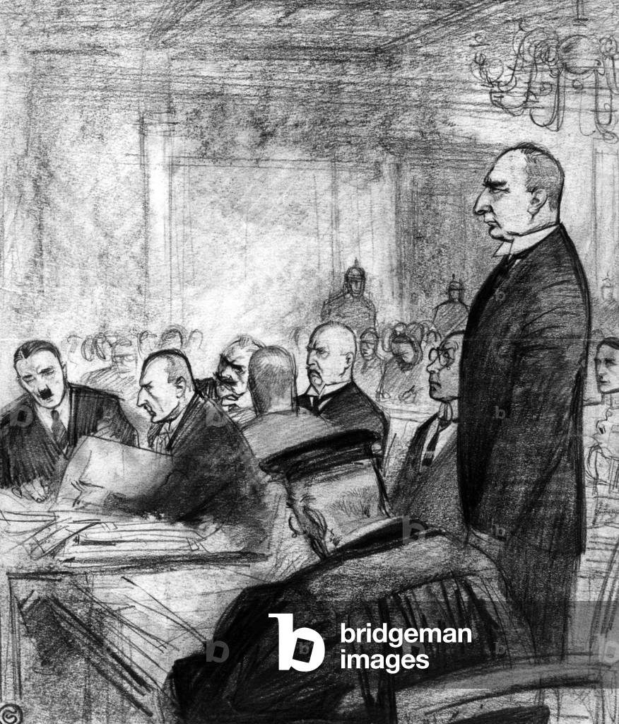 Drawing showing the Hitler trial in Munich, 1924