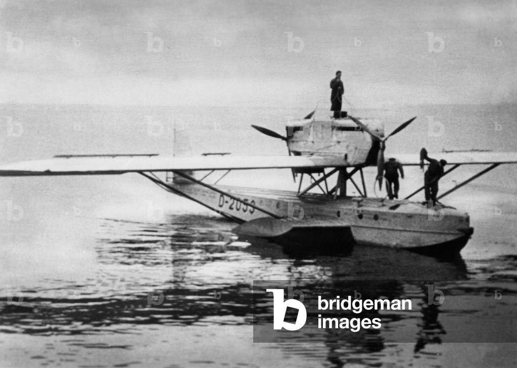 Machine of Wolfgang von Gronau on the Bodensee, 1932 (b/w photo)