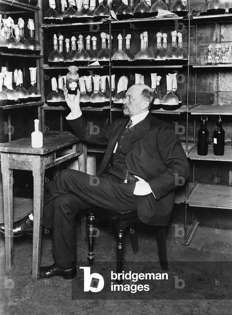 Emil von Behring in his laboratory (b/w photo)