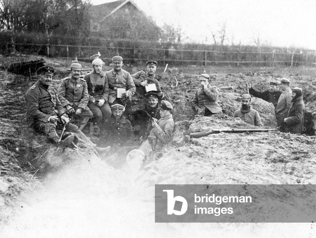 Victorious German troops after the battle of Tannenberg, 1914 (b/w photo)