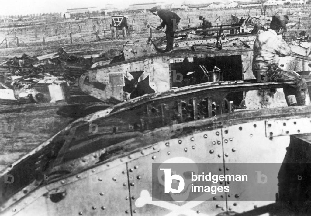 Destroyed German tank, around 1920