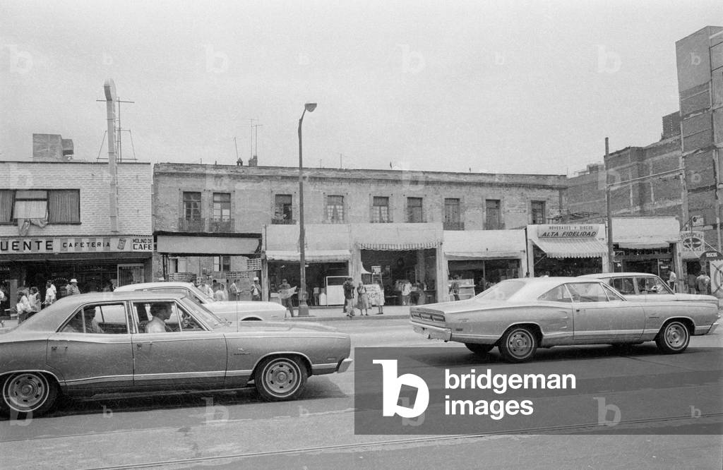 Residential and commercial buildings in Mexico City, 1970 (b/w photo)