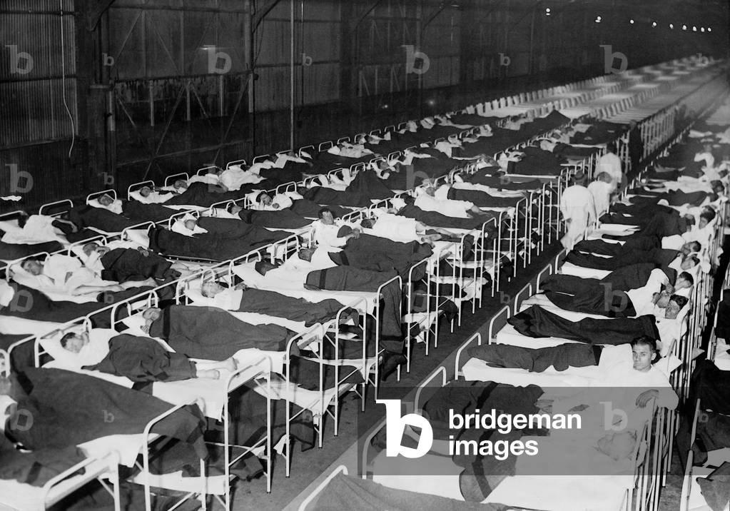 Dormitories for the unemployed during the Great Depression, 1930 (b/w photo)