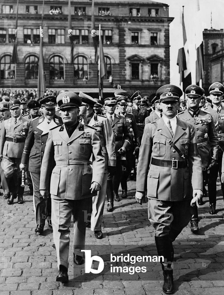 Benito Mussolini and Adolf Hitler in Munich, 1938 (b/w photo)