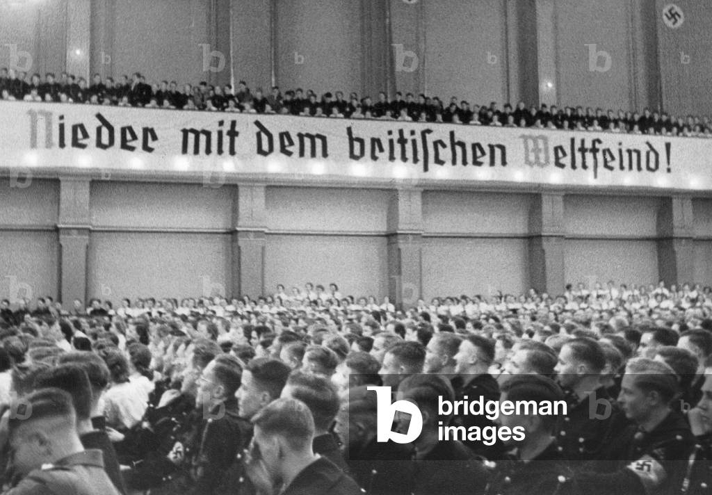 Hitler Youth members during a propaganda event, 1940 (b/w photo)