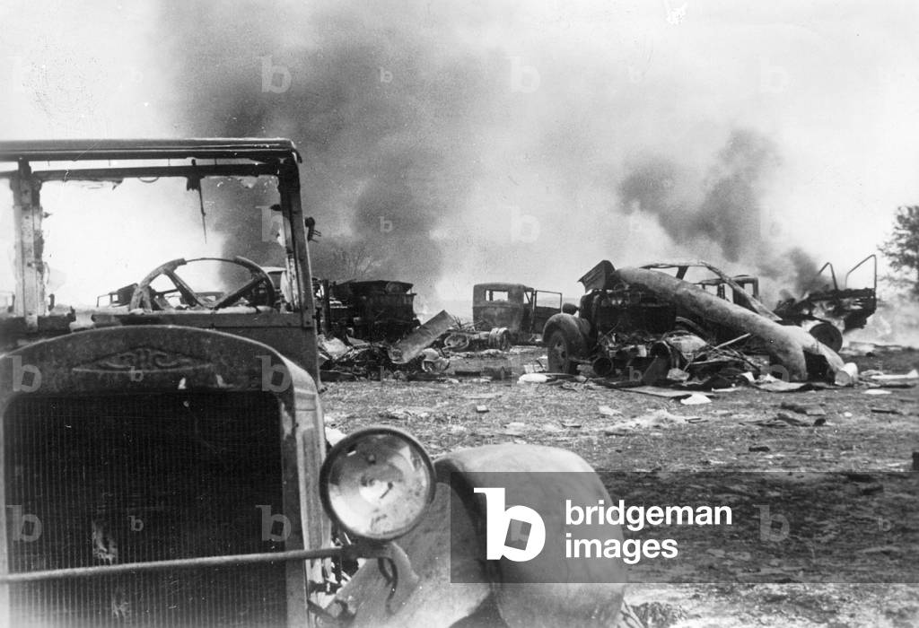 Soviet war material during the encirclement battle near Kiev, 1941 (b/w photo)