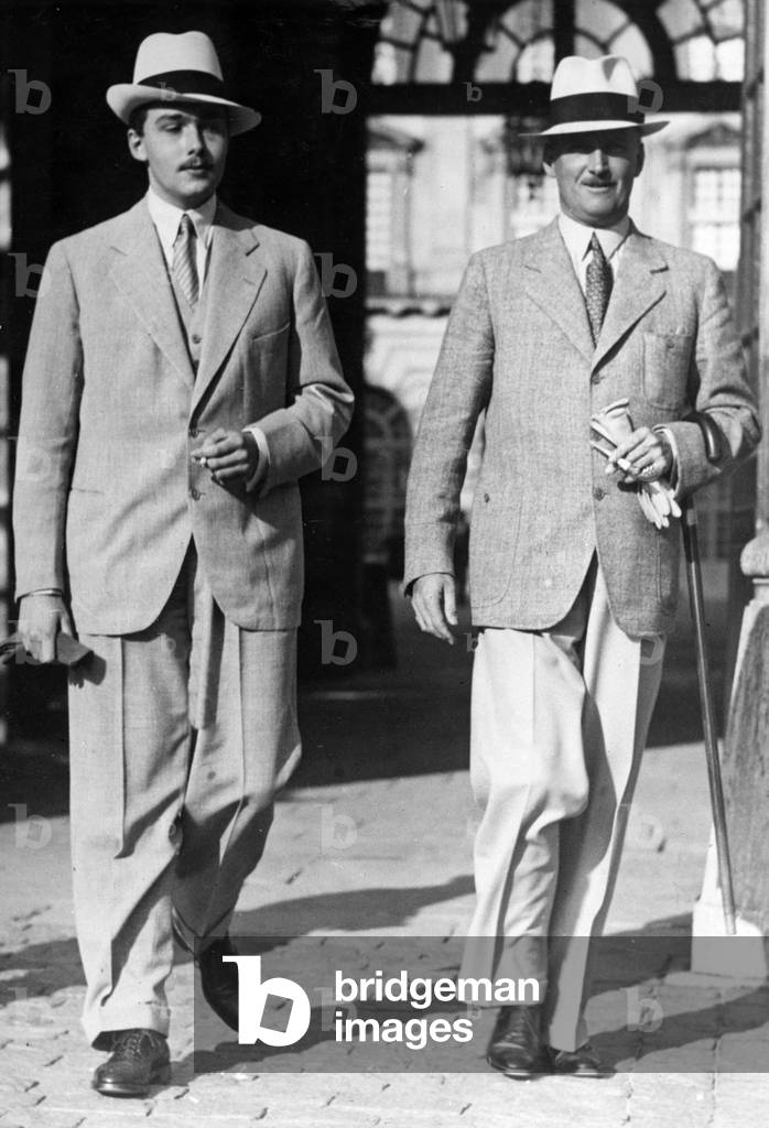 Otto von Habsburg with Count Degenfeld in Stockholm, 1934 (b/w photo)
