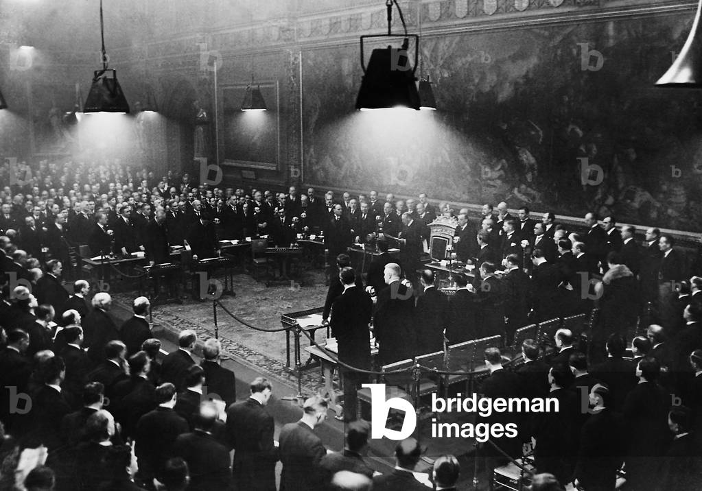 King George V at the opening of the London Naval Conference, 1930 (b/w photo)