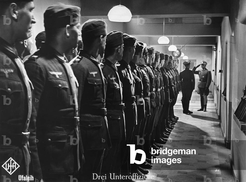 Soldiers during the morning roll call, 1938 (b/w photo)
