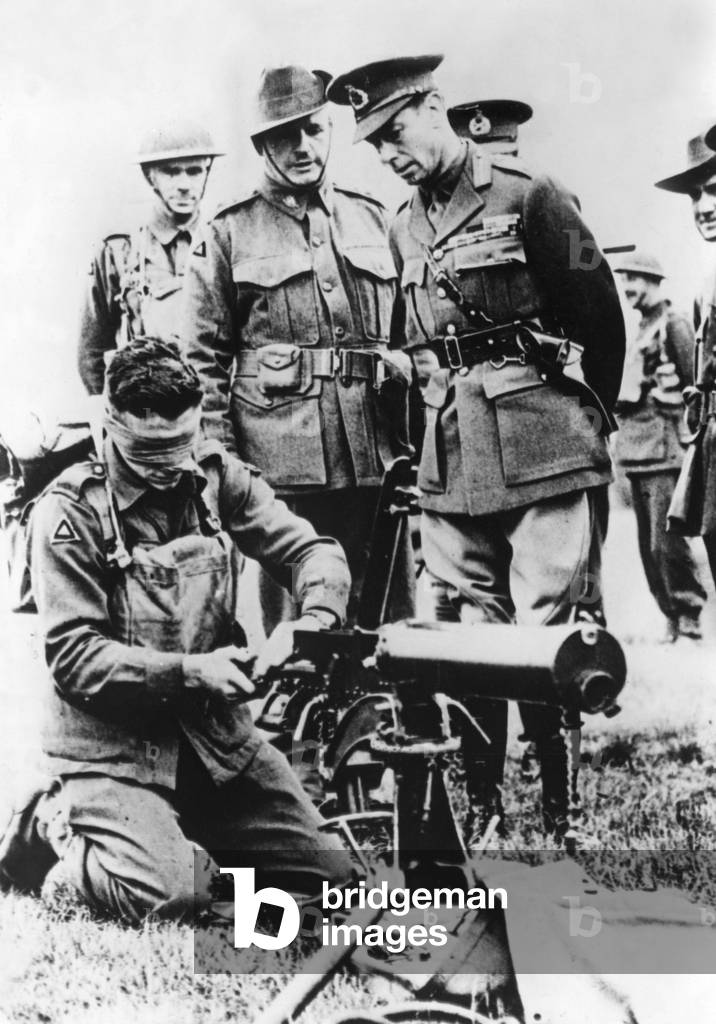 King George VI visiting troops in England, 1941 (b/w photo)