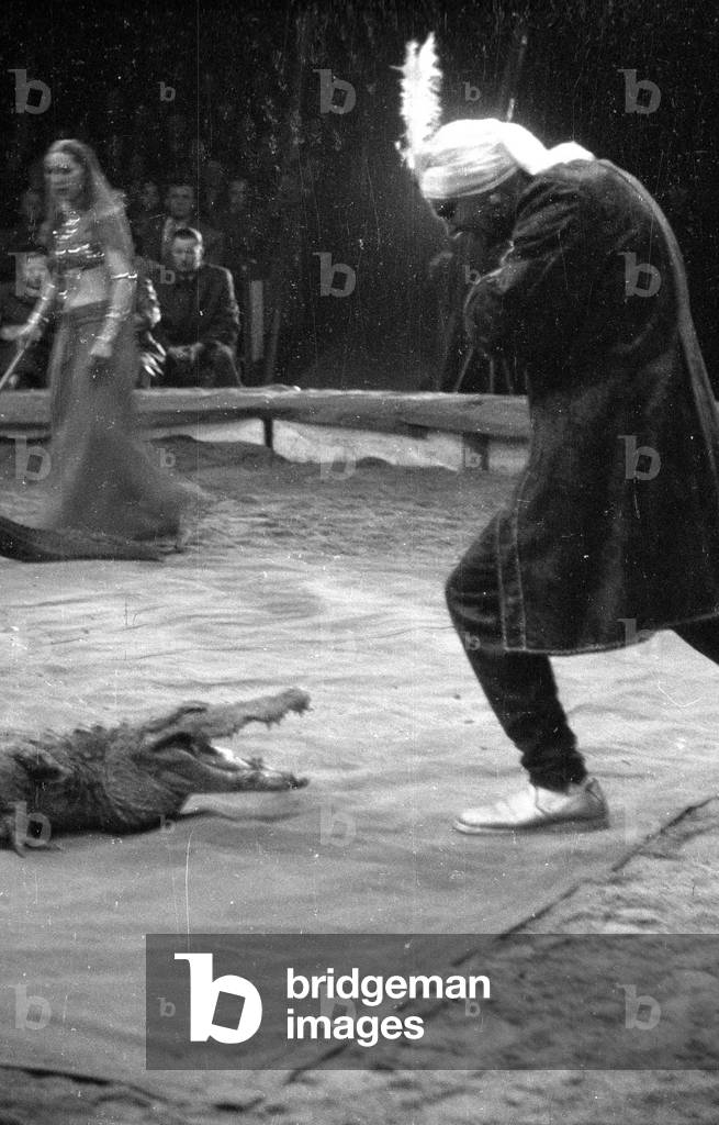 Circus program with crocodiles, 1954 (b/w photo)