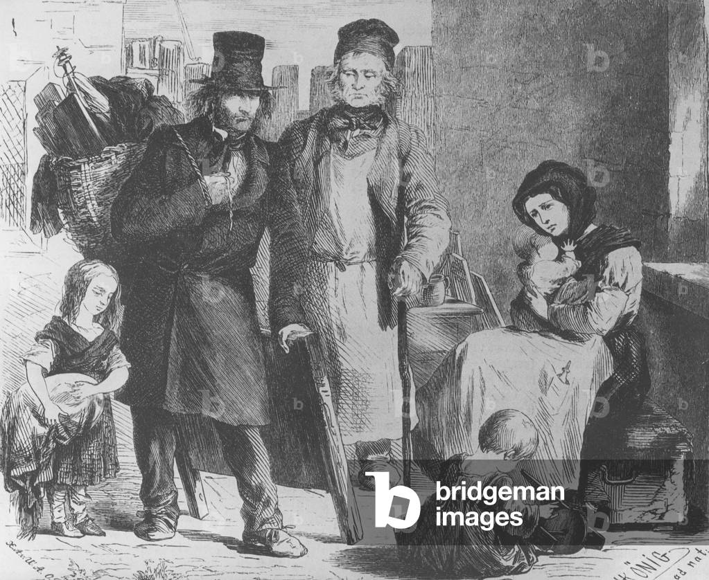 Poor people in Berlin, 1848 (b/w photo)