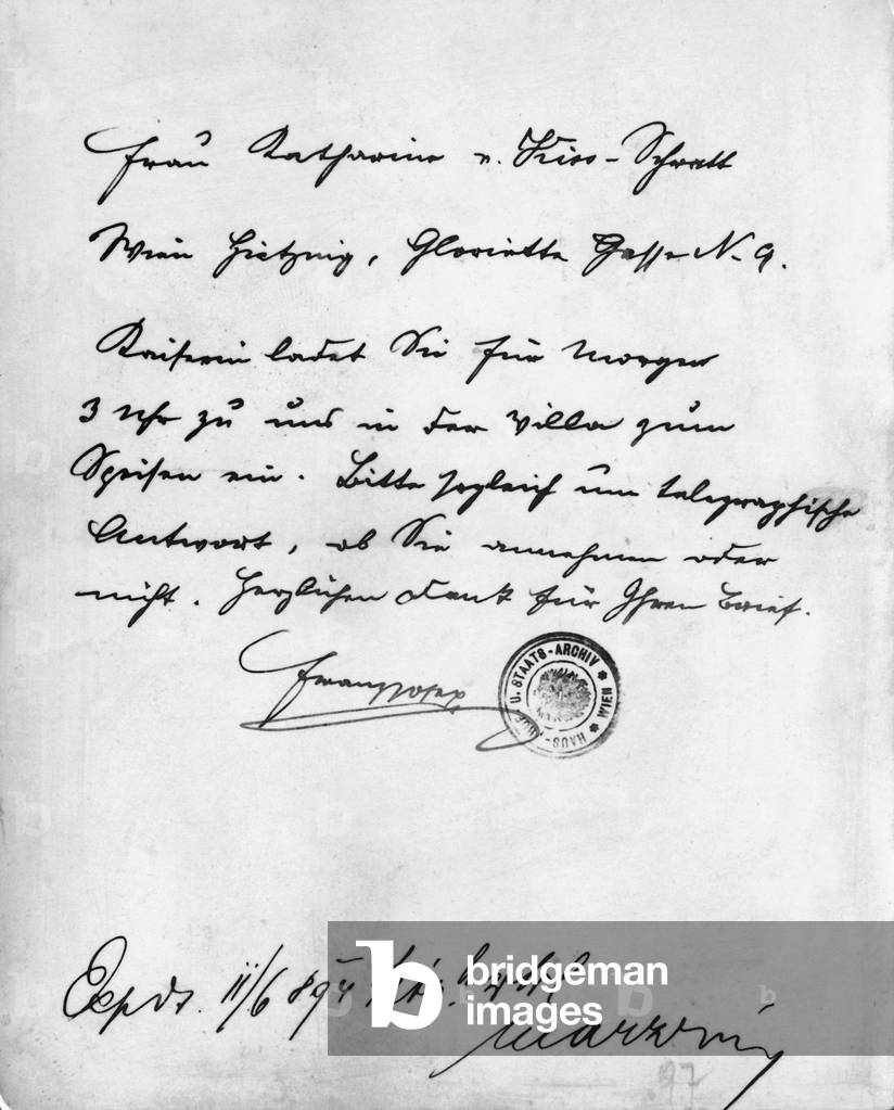 Letter of Emperor Franz Joseph I to his mistress, Katharina Schratt, 1894 (b/w photo)