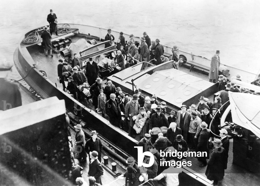 German Russian refugees before they emigrate to Brazil (b/w photo)