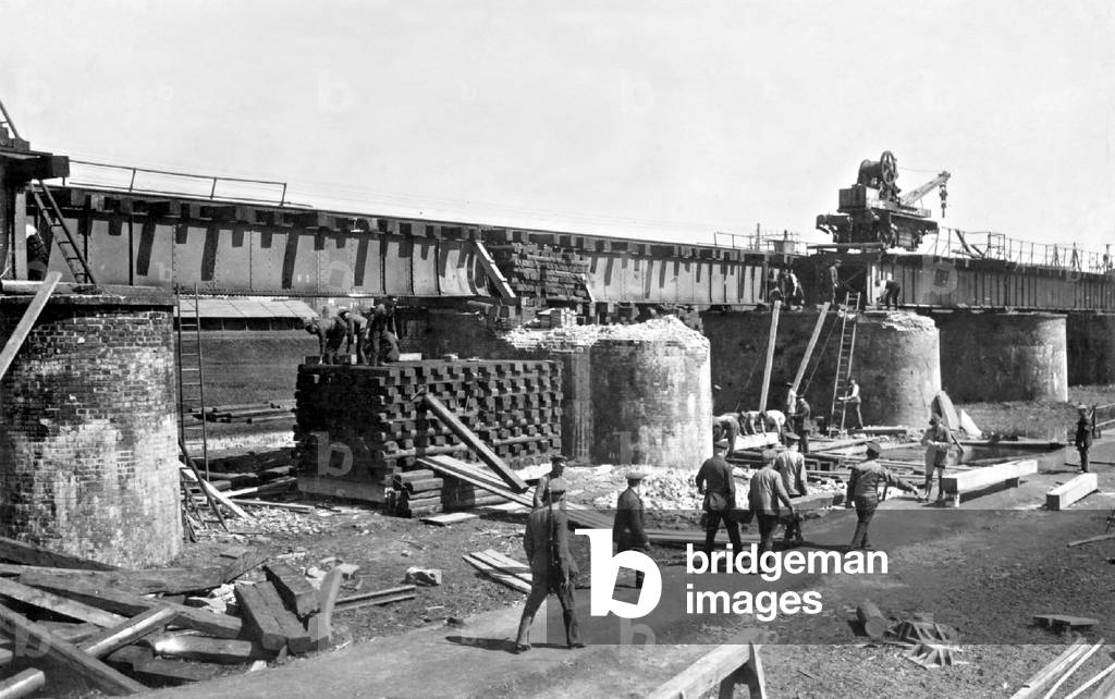Destroyed bridge in Upper Silesia, 1921 (b/w photo)