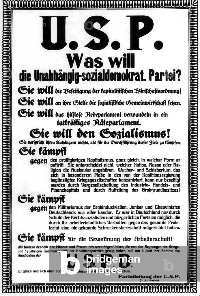 Election poster of the USPD (b/w photo)
