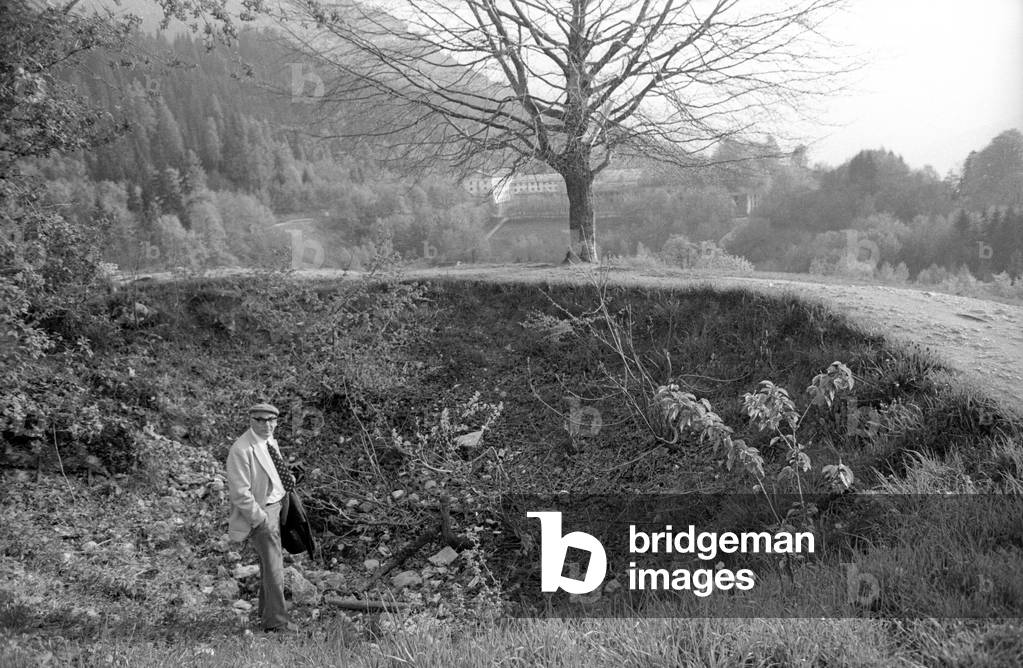 Bomb crater on the Obersalzberg, 1974 (b/w photo)