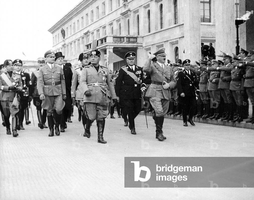 Hitler and Mussolini on the Koenigsplatz in Munich 1937 (b/w photo)