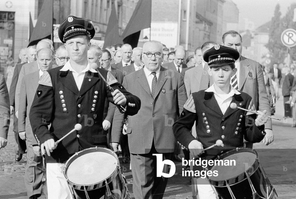 Protest march of miners in Bonn, 1959 (b/w photo)