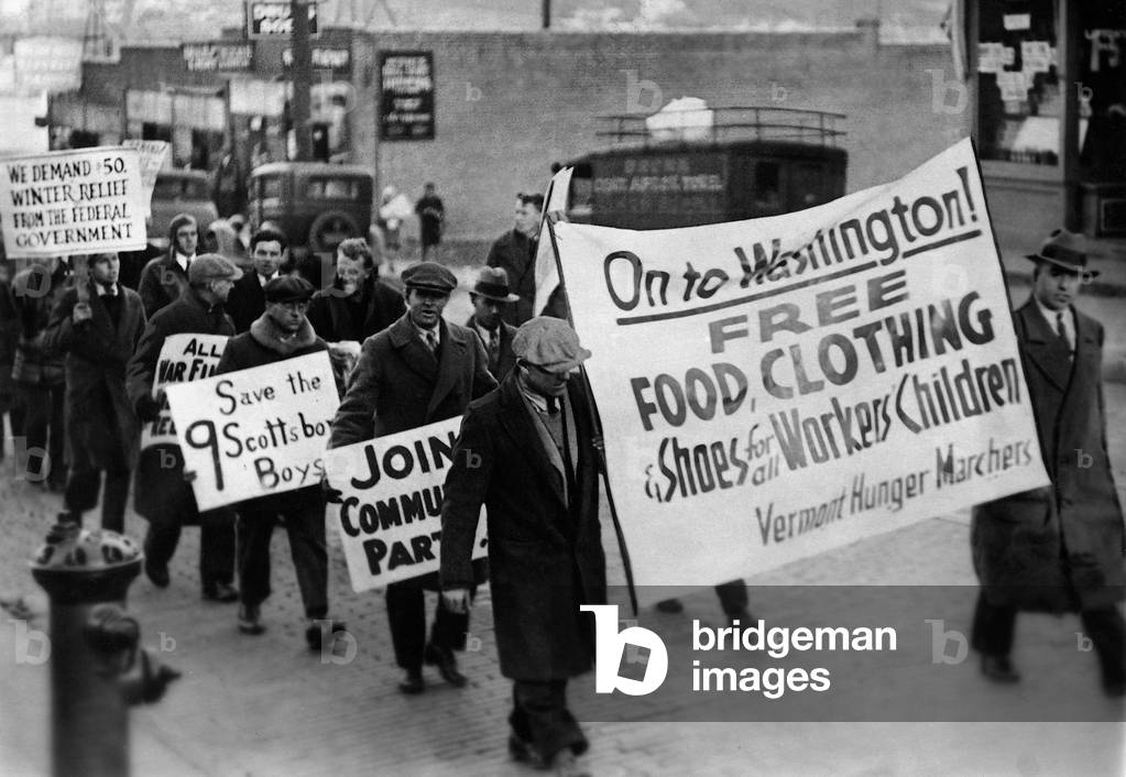 Unemployment demonstration during the Great Depression, 1933 (b/w photo)