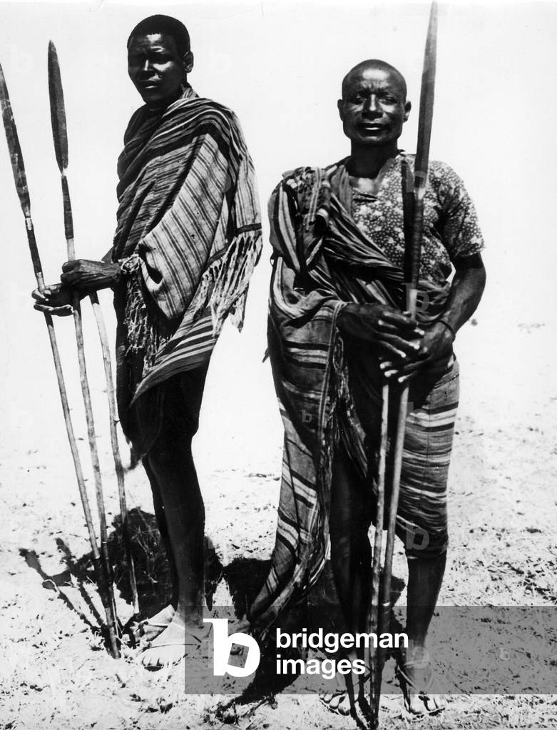 Massai with spears, 1938 (b/w photo)