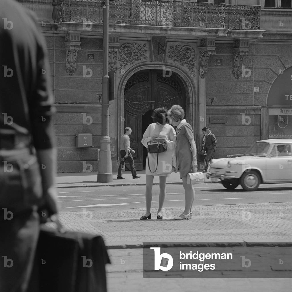 Young women in Prague, 1968 (b/w photo)