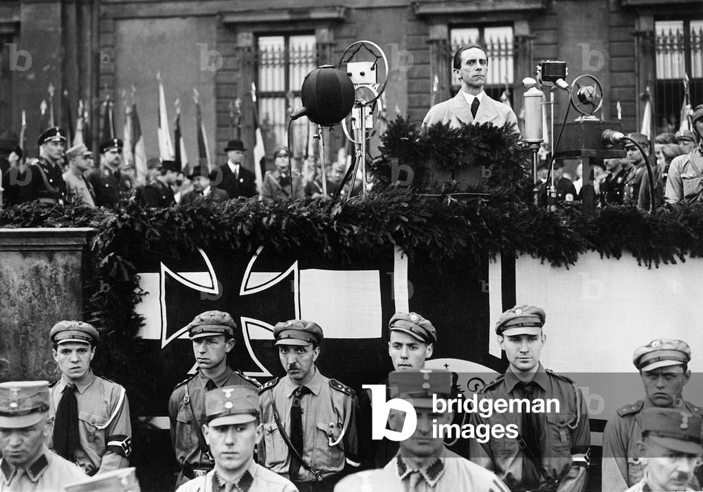 Joseph Goebbels speaks to the German Youth on the 1st of May, 1933 (b/w photo)