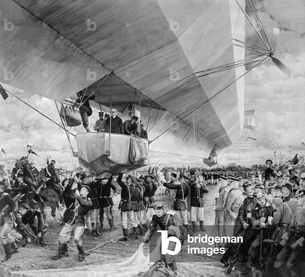 Landing of the zeppelin LZ1 in Munich, 1900 (b/w photo)