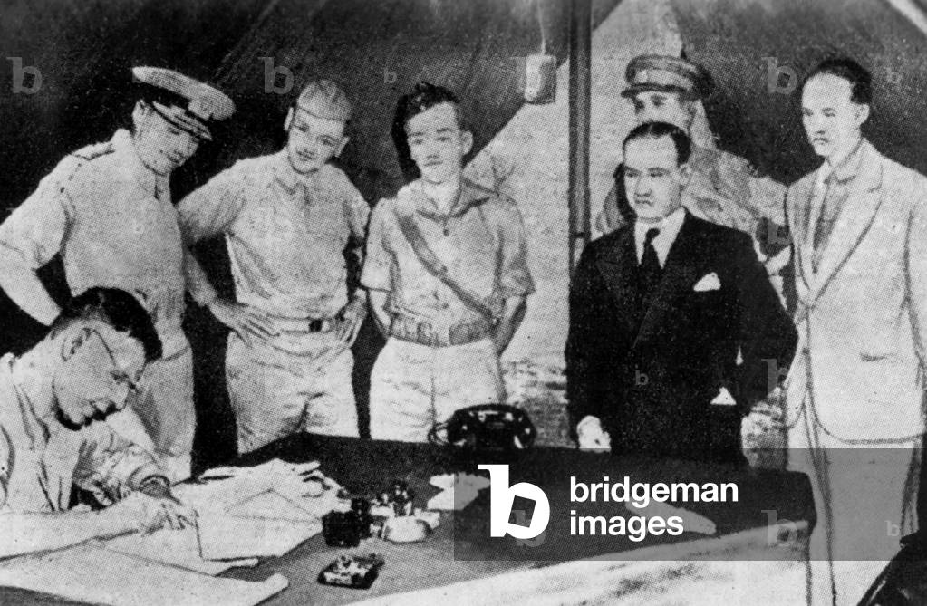 General Walter Bedell Smith at the signing of the armistice, 1943 (b/w photo)